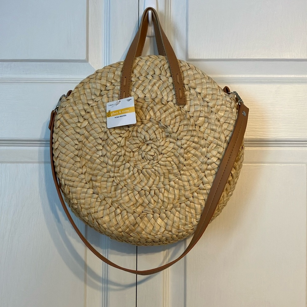 NWT Woven Straw Tote Bag with Tan Straps